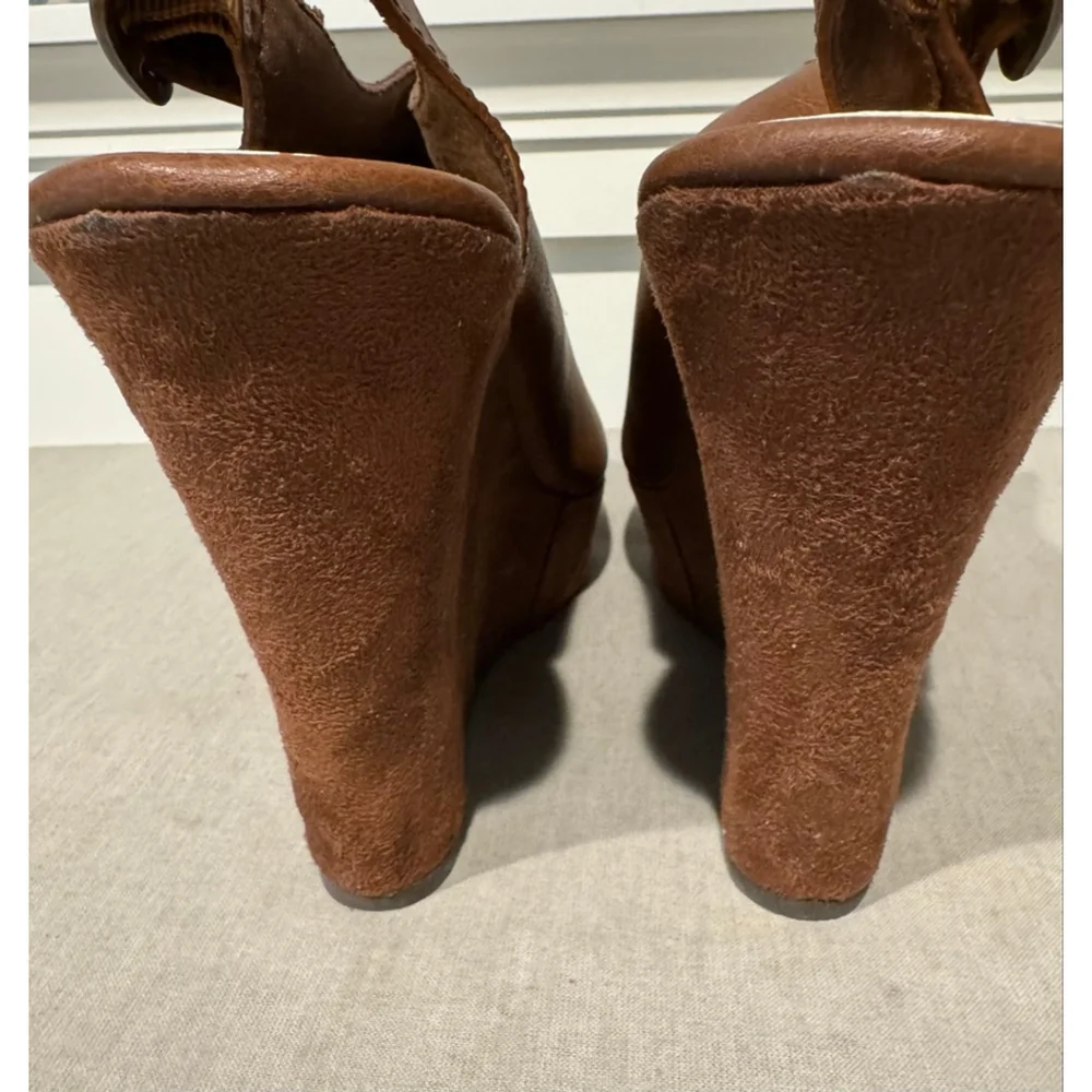 Women's BRASH Brown platform Wedge slingback Sandals Size 10